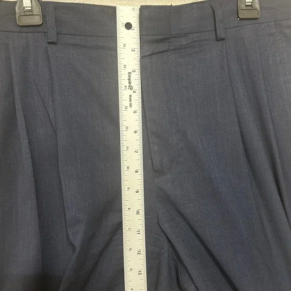 Jos A Bank Trousers Men 35x29 Navy Blue Pleated Cuffed Classic 100% Wool Slacks - Picture 5 of 11